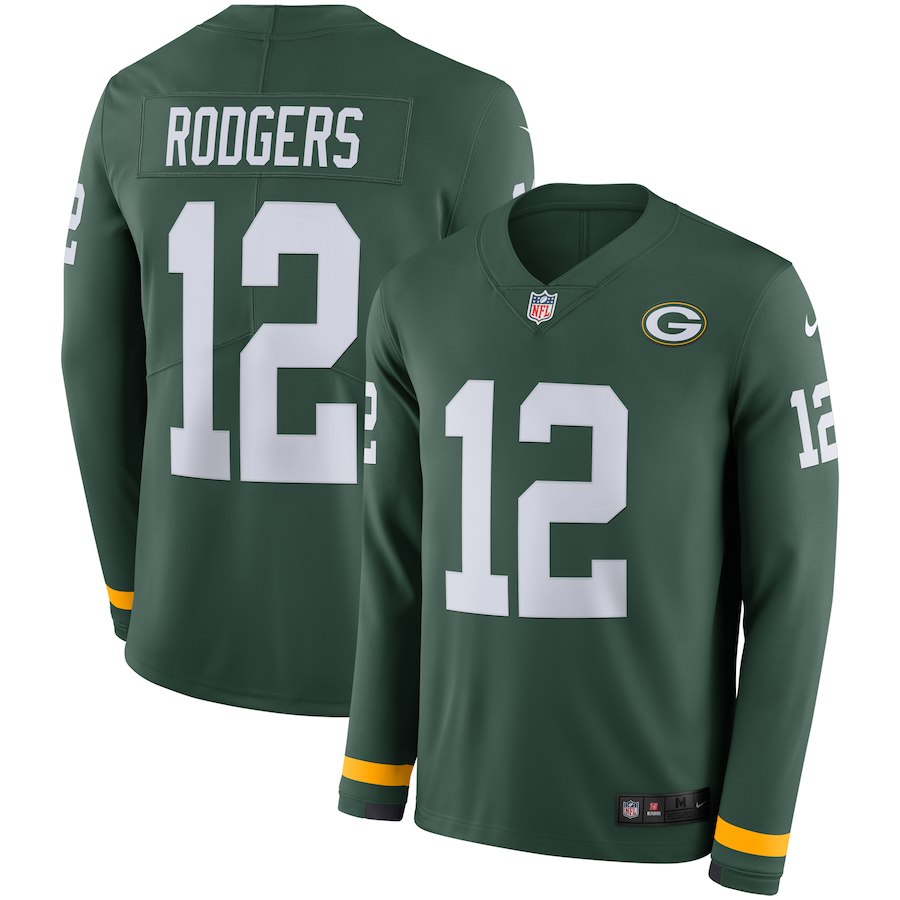 Men Green Bay Packers #12 Rodgers green Limited NFL Nike Therma Long Sleeve Jersey